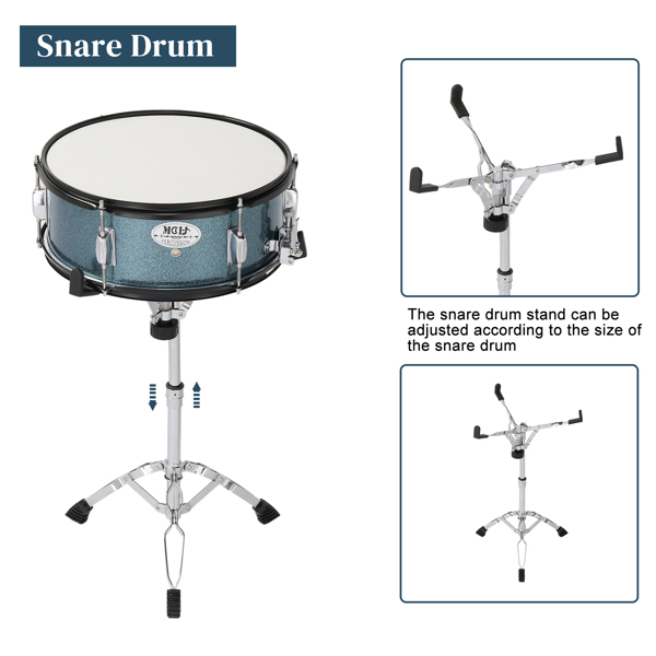 MCH Full Size Adult Drum Set 5-Piece Black with Bass Drum, two Tom Drum, Snare Drum, Floor Tom, 16" Ride Cymbal, 14" Hi-hat Cymbals, Stool, Drum Pedal, Sticks