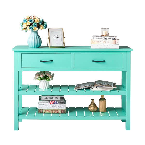 3-Tier Console Table with 2 Drawers， Console Tables for Entryway, Sofa Table with Storage Shelves, Entryway Table Behind Sofa Couch, for Living Room, Kitchen, Antique Blue