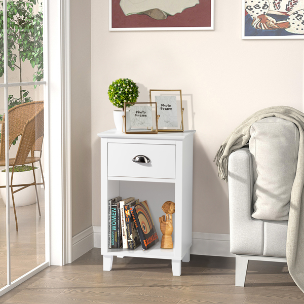 FCH 40*30*63cm Simple And Modern White Cabinet, MDF Spray Paint, High Legs, Two Drawers, Bedside Table