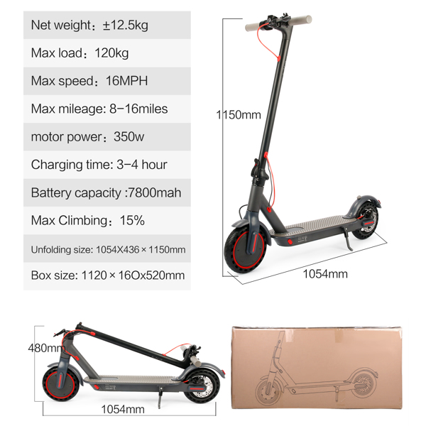 36V 350W Foldable Electric Scooter Adult, Max 16Mph, Large Capacity Battery 16 Mile Range Foldable Off Road Sports Scooter,Dual Disc Brakes.