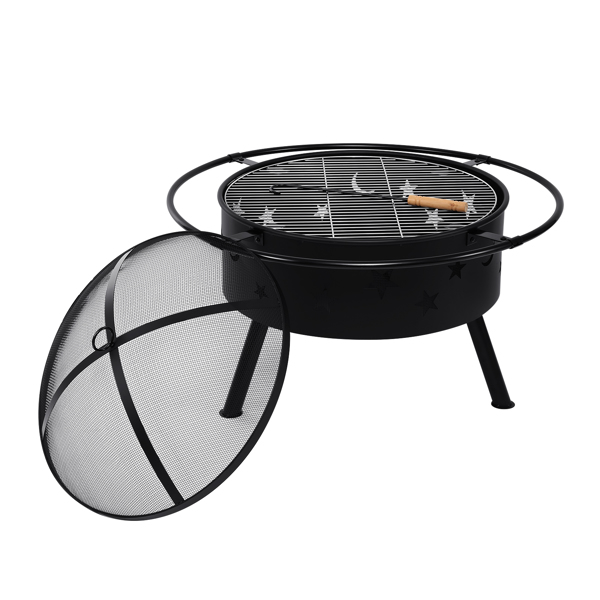 32" Fire Pit BBQ Wood Burning Fireplace Outdoor Stove with Cover Backyard Garden