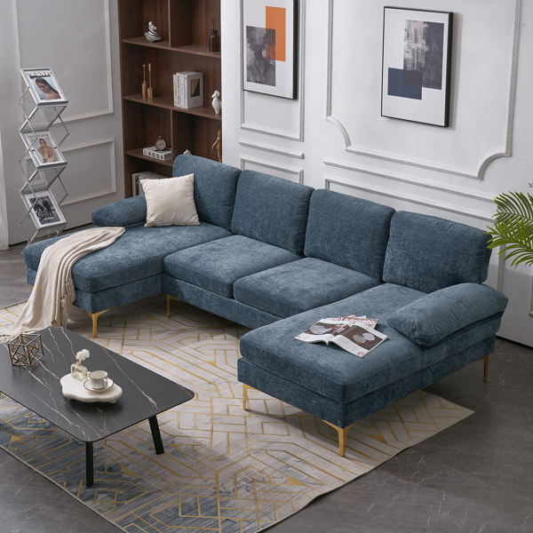 U-Shaped 4-Seat Indoor Modular Sofa Grey-Blue Color