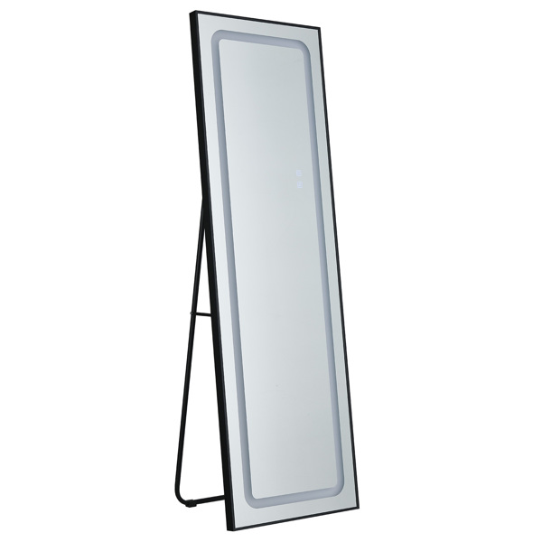 FCH Aluminum Alloy Right-Angle Rectangle 65*22in Can Stand Can Hang Three-tone Lighting Adjust Brightness Power-off Memory Full-length Mirror Black 