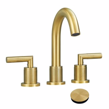 Gold Bathroom Faucet 2 Handle 8 Inch Bathroom Sink Faucets Stainless Steel 3 Hole Widespread with Pop Up Drain and Water Supply Hoses, Brushed Gold[Unable to ship on weekends, please place orders with