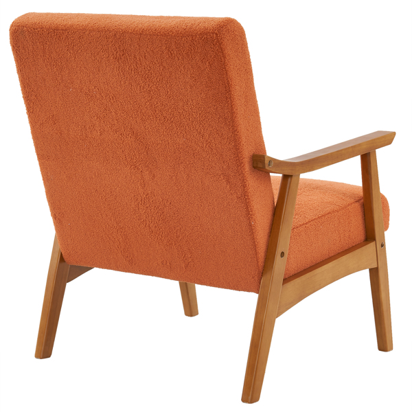 Solid Wood Armrest Teddy Velvet Simple Single Indoor Lounge Chair Backrest Burnt Orange