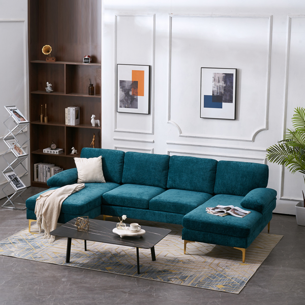 U-Shaped 4-Seat Indoor Modular Sofa Blue-Green Color