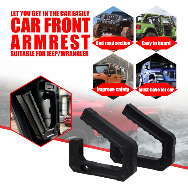 Black Front Grab Handles Aluminum Suitable for Jeep Wrangler 07-18