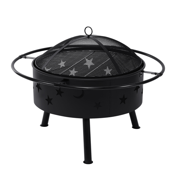 32" Fire Pit BBQ Wood Burning Fireplace Outdoor Stove with Cover Backyard Garden