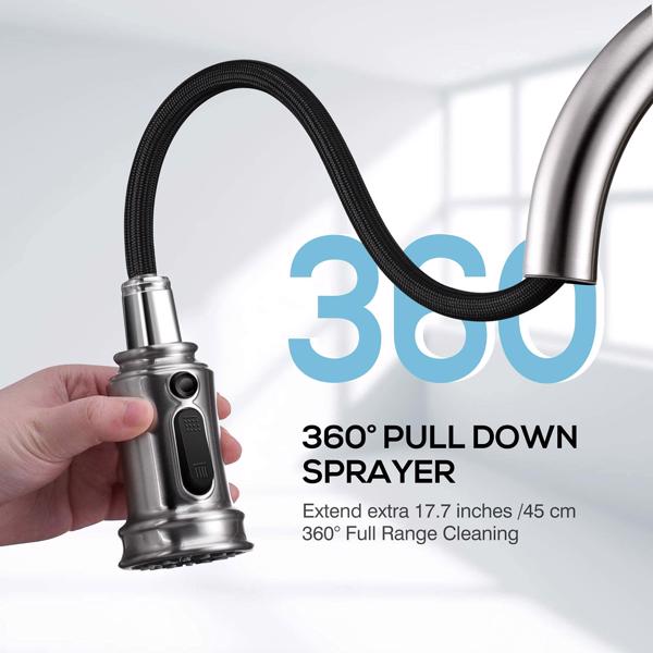 Kitchen Faucet- 3 Modes Pull Down Sprayer Kitchen Sink Faucet, Brushed Nickel Kitchen Faucet Single Handle, 1or3 Holes with Deck Plate, 100% Lead-Free for RV/House[Unable to ship on weekends, please p