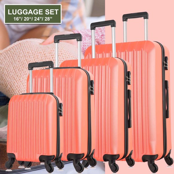 4 Piece Set Luggage Sets Suitcase ABS Hardshell Lightweight Spinner Wheels (16/20/24/28 inch)