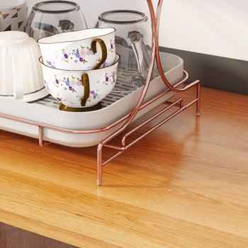 Kitchen Drain Tray,Bowl Cup Dish Drying Rack ,Tea Plate Drainboard Kitchen Sink Tray,Bathroom Draining Board Bowl Cup Dish Drying Rack Rose gold, Double Layer
