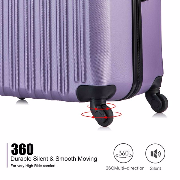 4 Piece Set Luggage Sets Suitcase ABS Hardshell Lightweight Spinner Wheels Purple