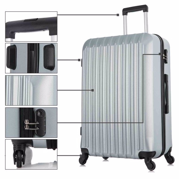 4 Piece Set Luggage Sets Suitcase ABS Hardshell Lightweight Spinner Wheels (16/20/24/28 inch) silver white