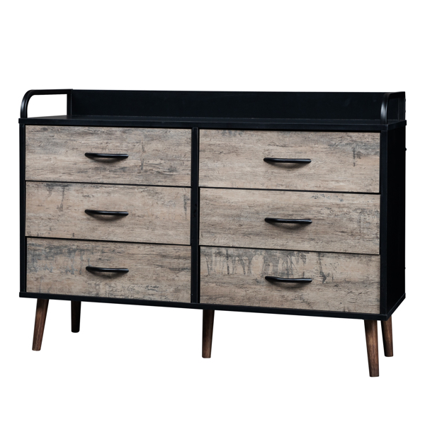 Drawer Dresser 6 Drawers Storage Dresser with Fabric Foldable Drawers, Gray and Black