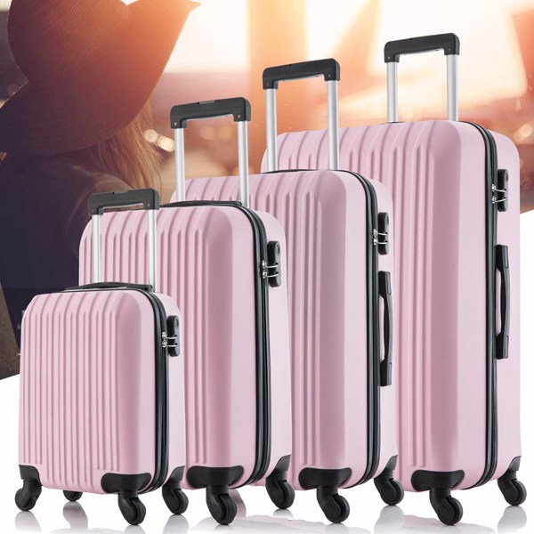 4 Piece Set Luggage Sets Suitcase ABS Hardshell Lightweight Spinner Wheels (16/20/24/28 inch) Pink