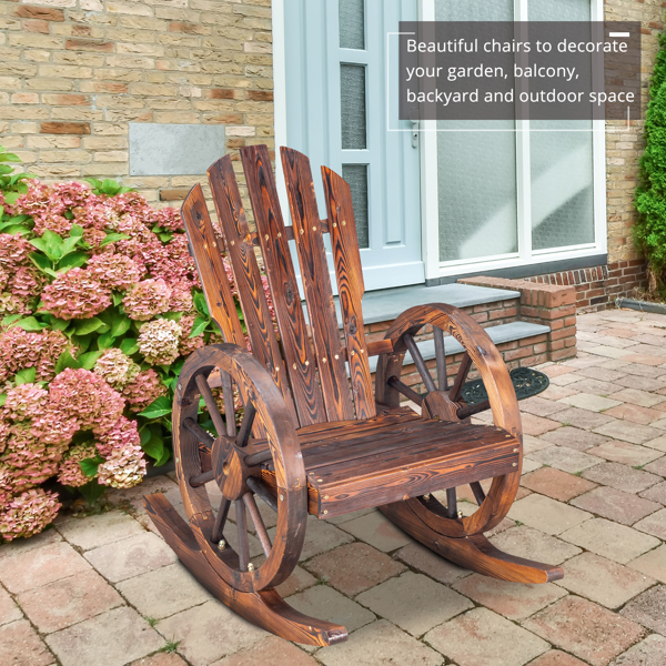 60*89*94cm Garden Outdoor Fir with Wooden Wheel Wooden Rocking Chair Carbonized Color
