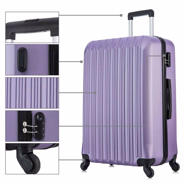 4 Piece Set Luggage Sets Suitcase ABS Hardshell Lightweight Spinner Wheels Purple