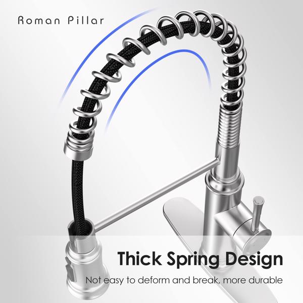 Kitchen Faucet - Spring Kitchen Sink Faucet with 3 Modes Pull Down Sprayer, Single Handle&Deck Plate for 1or3 Holes, 360° Rotation, Spot Resist Stainless Steel No Lead for RV Bar Home[Unable to ship o