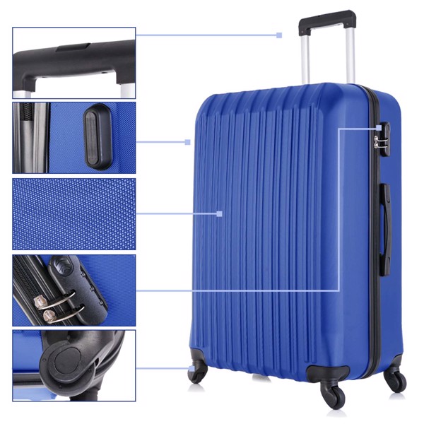 4 Piece Set Luggage Sets Suitcase ABS Hardshell Lightweight Spinner Wheels Blue
