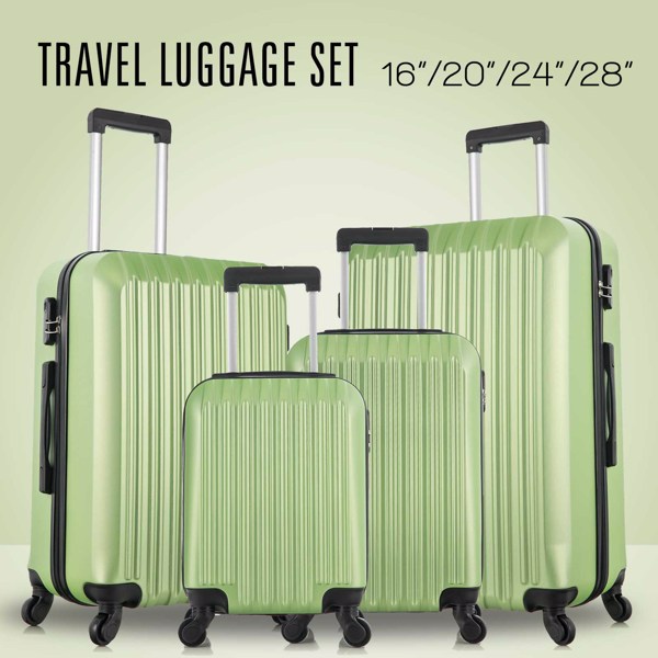 4 Piece Set Luggage Sets Suitcase ABS Hardshell Lightweight Spinner Wheels Green