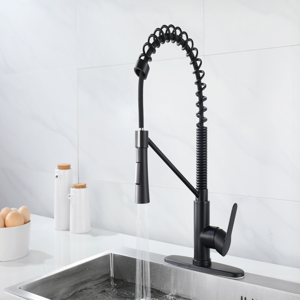 Matte Black Kitchen Faucet with Soap Dispenser Single Handle Kitchen Sink Faucet with Pull Down Sprayer Utility Sink Faucet Single Hole for Laundry Sink Stainless Steel 1.8 GPM[Unable to ship on weeke