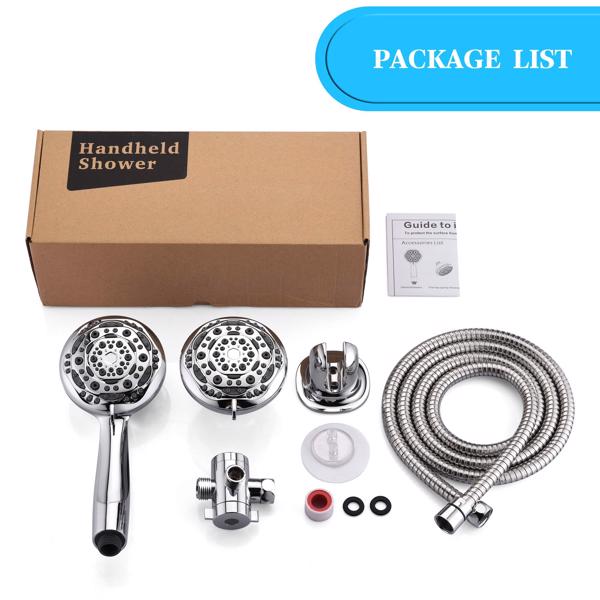 雨喷头-高压手持式淋浴喷头和雨喷头组合，带7个喷雾设置，二合一淋浴喷头系统不锈钢超长淋浴软管，铬1.8GPM【周末无法发货，请谨慎下单】-7