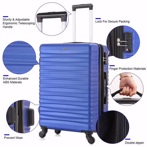 Expandable Hardshell Luggage Sets Suitcases ABS Lightweight with Spinner Wheels TSA Lock Blue
