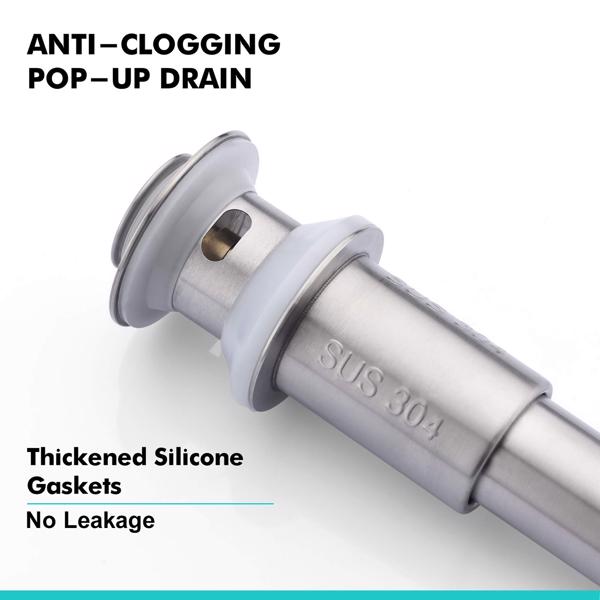 水槽排水塞浴室1.75英寸，带溢流防堵塞的弹出式排水不锈钢，用于容器水槽盥洗室盥洗盆排水，带滤网篮，拉丝镍。-5