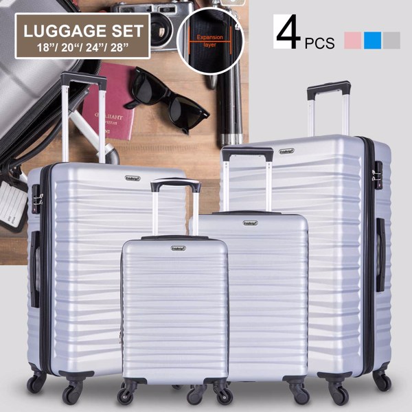 Expandable Hardshell Luggage Sets Suitcase ABS Lightweight with Spinner Wheels Silver