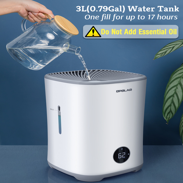 Evaporative Humidifier for Bedroom, Mist-Free Top Fill Quiet Humidifiers with Filters, Humidistat, Timer, 0.79Gal Tank Lasts 10-17H, Auto Shut-Off, LED Touch Display for Large Room