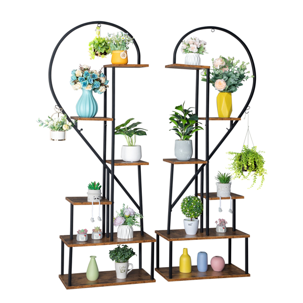 Artisasset 2pcs 6 Layers Half Heart Iron Wood Suitable For Garden Balcony Patio Lawn Home Decoration Plant Stand Flower Pot Stand Iron Flower Stand  Black