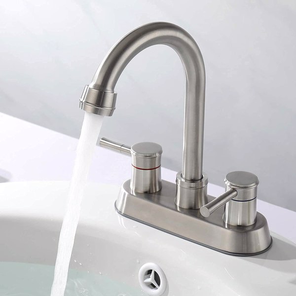 Bathroom Faucet with Pop-Up Sink Drain, Brushed Nickel Bathroom Sink Faucet 3-Hole Stainless Steel High Arc, Supply Utility Hose for Laundry Vanity Sink Faucet 2 Handle with Overflow