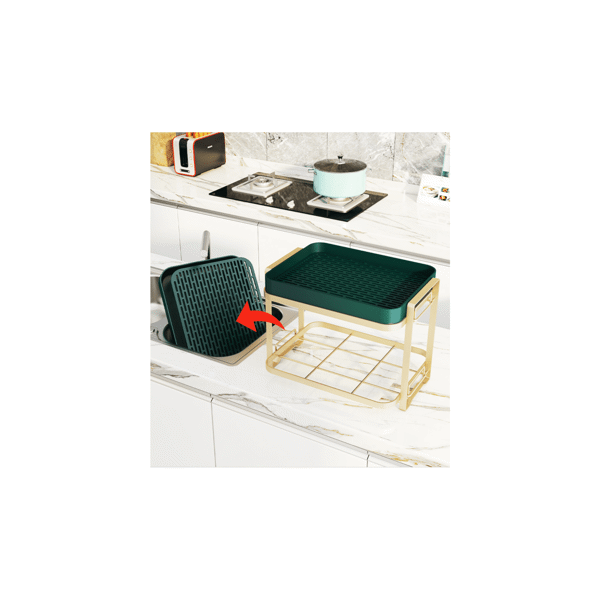 Kitchen Drain Tray,Bowl Cup Dish Drying Rack ,Tea Plate Drainboard Kitchen Sink Tray,Bathroom Draining Board Bowl Cup Dish Drying Rack Green, Double Layer
