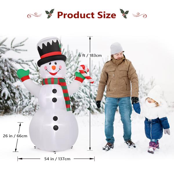 6ft with 3 String Lights Inflatable Garden Snowmen Decoration 