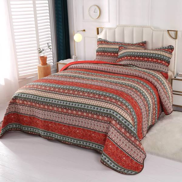 Striped Classical Cotton 3-Piece Patchwork Bedspread Quilt Sets, King Size