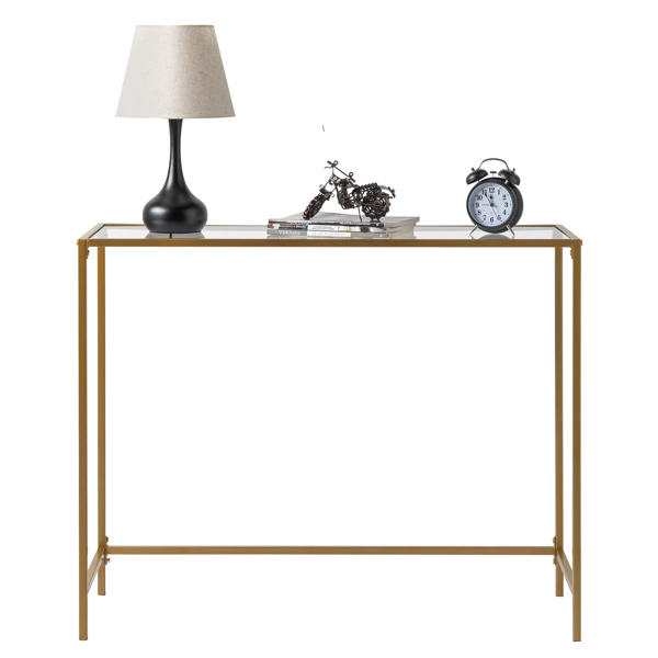 39.4" Console Sofa Table, Modern Entryway Table, Tempered Glass Table, Metal Frame,  for Living Room, Hallway, Gold Color