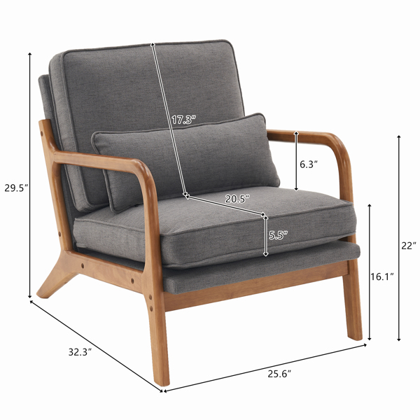 Oak Armrest Oak Upholstered Single Lounge Chair Indoor Lounge Chair Dark Grey