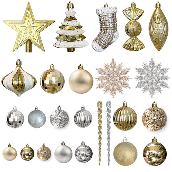 109 CT Gold Christmas Ornaments Set 2022 Decorative Christmas Tree Decorations, Various 25 styles of Xmas Decor with Christmas Balls, Stocks, Star, Icicle, Snow Flakes, Candy, Onion for Holiday 