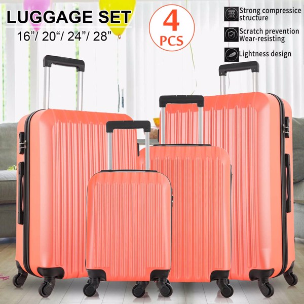 4 Piece Set Luggage Sets Suitcase ABS Hardshell Lightweight Spinner Wheels (16/20/24/28 inch)