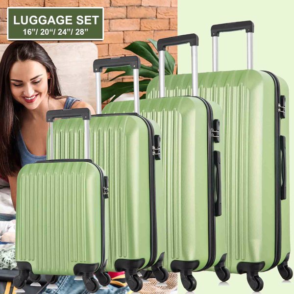 4 Piece Set Luggage Sets Suitcase ABS Hardshell Lightweight Spinner Wheels Green