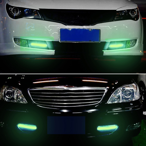 Green LED Strip DRL Daytime Running Light Fog COB Car Lamp Day Driving 12V