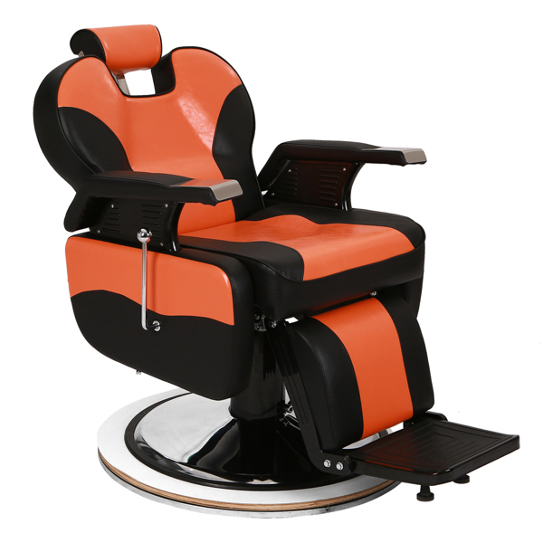 PVC Leather Cover, Wooden Armrest Shell, Iron Footrest, Disc With Footrest, Can Be Put Down 150kg, Barber Chair Orange