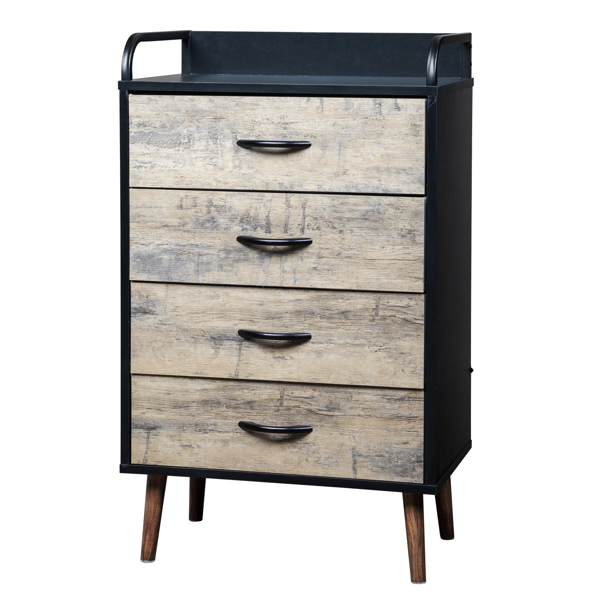 [FCH] Drawer Dresser 4 Drawers Storage Dresser with Fabric Foldable Drawers, Wood and Black