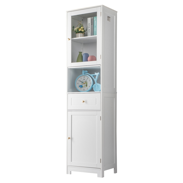 FCH  MDF Spray Paint Upper And Lower 2 Doors 1 Pumping 1 Shelf Bathroom Cabinet White