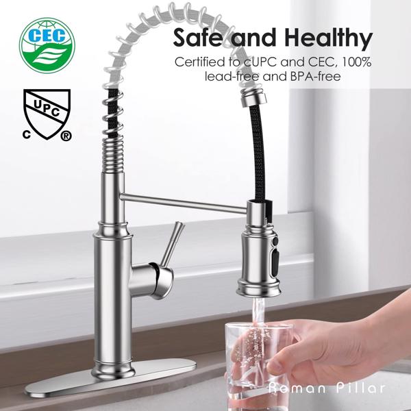 Kitchen Faucet - Spring Kitchen Sink Faucet with 3 Modes Pull Down Sprayer, Single Handle&Deck Plate for 1or3 Holes, 360° Rotation, Spot Resist Stainless Steel No Lead for RV Bar Home[Unable to ship o