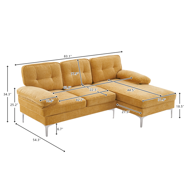 Three-Seat Simple And Stylish Indoor Modular Sofa Yellow