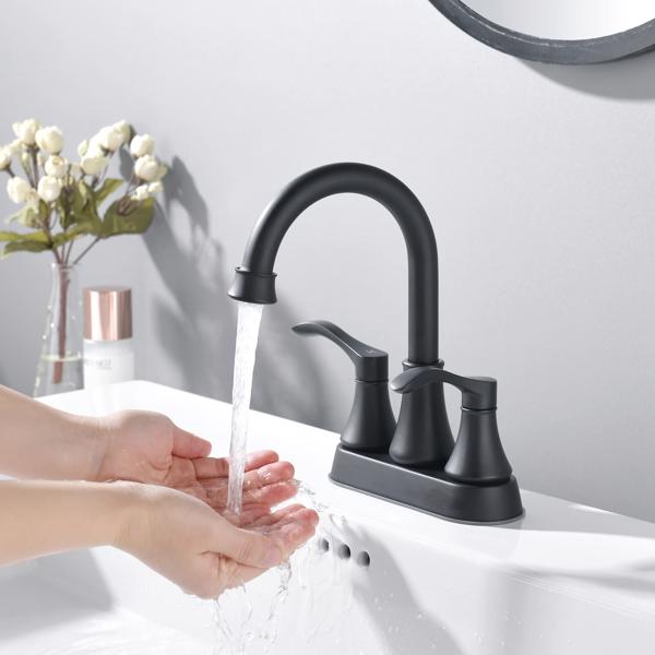 2 Handles Bathroom Sink Faucet, Matte Black 3 Hole Centerset RV Bathroom Faucets, with Stainless Steel Pop Up Drain Sets[Unable to ship on weekends, please place orders with caution]