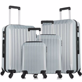 4 Piece Set Luggage Sets Suitcase ABS Hardshell Lightweight Spinner Wheels (16/20/24/28 inch) silver white