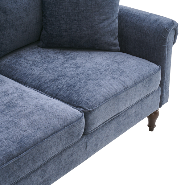 Solid Wood Gourd Foot Curved Armrest Indoor Two-Seater Sofa Gray-Blue