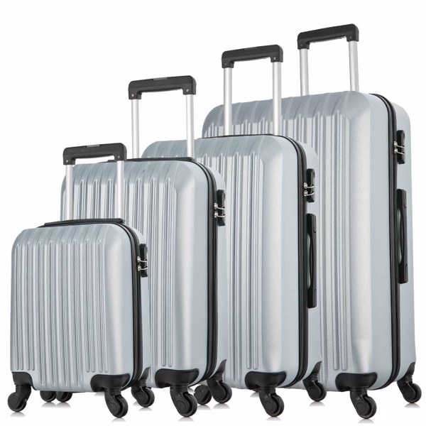 4 Piece Set Luggage Sets Suitcase ABS Hardshell Lightweight Spinner Wheels (16/20/24/28 inch) silver white